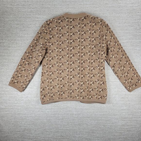 Vintage Floral Thick Knit Cardigan Womens L Mauve Tan Button Front Sweater - Picture 12 of 16